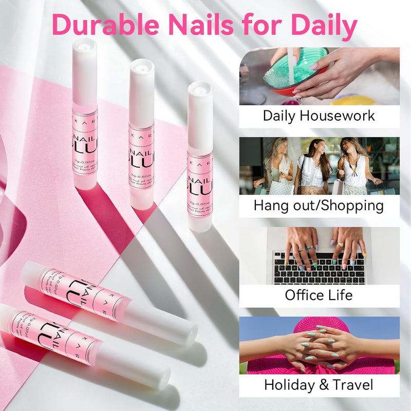 Strong Nail Glue, 5S Dries Quickly, No Need for Nail Lamp Cure, 5PCS Nail Glue Extra Strong for Acrylic Tips, Stick on Nails and False Nails, Long Lasting Nail Adhesive Glue for Fake Nails