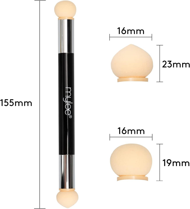 Dual Ended Sponge Applicator Pen - Portable Dimensions - Buffs Pigments, Glitters and Flakes - Gradient, Ombre Effect, DIY Nail Art Tool - 4 Replacement Heads - Vegan and Cruelty Free