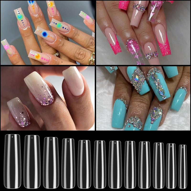 240 Pcs Clear Extra Long Nail Tips, Full Cover False Artificial Nail Tips, Press on Nails, Ballerina French Fake Nails Tip for Manicure Salon (Clear)