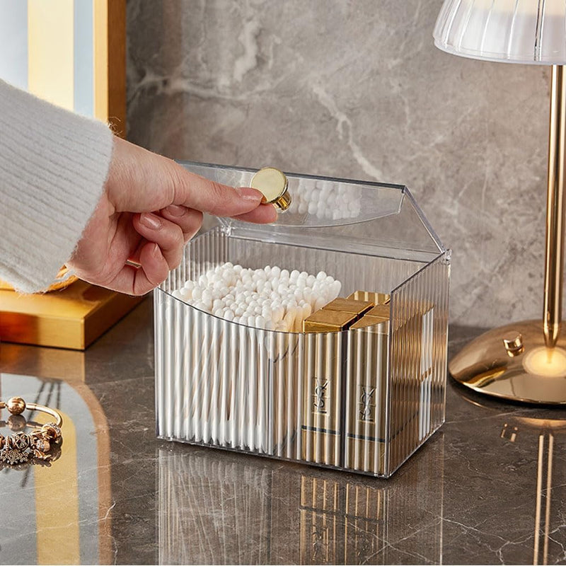 Cotton Pad Dispenser, Acrylic Cotton Buds Storage Container with Lid, PP + ABS Material, Green, Cosmetic Organizer