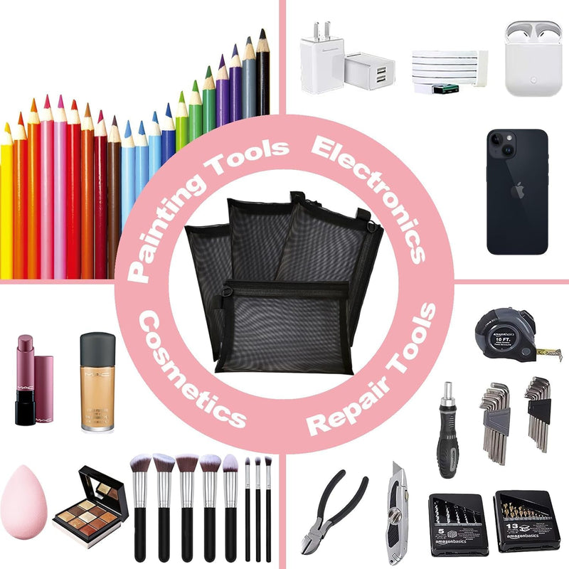 5 Pcs Small Makeup Bag for Handbag,Mesh Makeup Bags for Handbag, Cosmetic Pouch Bags with Zipper, Bag Organiser Pouches for Cosmetics Toiletries, Holiday Travel Essentials for Kids Women Men (Black)