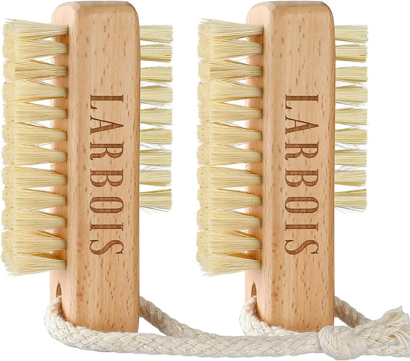 Wooden Nail Brush, Double Sided Hand and Nail Cleaning Brush, 2Pcs Scrubbing Brush Eco Friendly Fingernail Brush Hanging Rope Hand Toes Nail Home Garden Salon Use-Bench Wood, 1.0 Count