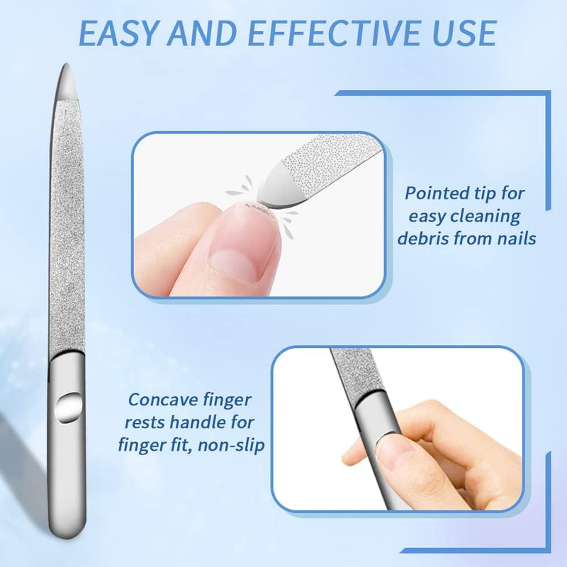 Professional Double Sided Metal Nail Files - Stainless Steel for Fingernails & Toenails, Diamond Nail Files for Home, Salon & Travel Use