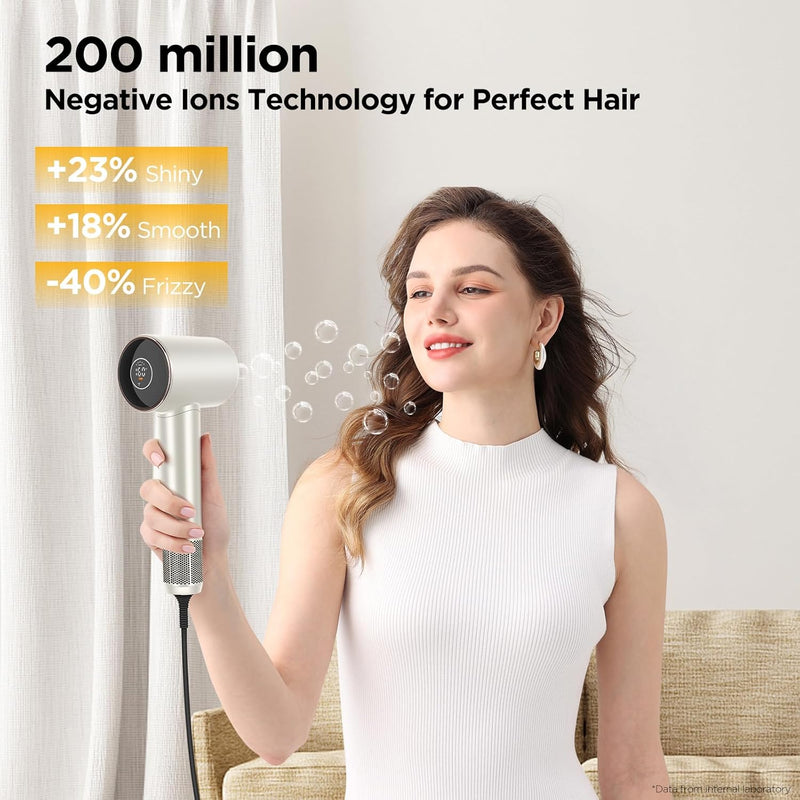 Air-Sonic Hair Dryer with Diffuser, HD-LED Display & 110, 000 RPM High Speed Ionic Blow Dryer, 32Mm Left & Right Air Auto-Wrap Curlers, Prussian Blue Professional Version