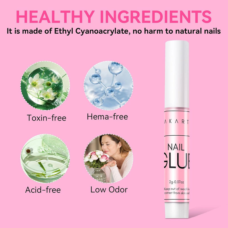 Strong Nail Glue, 5S Dries Quickly, No Need for Nail Lamp Cure, 5PCS Nail Glue Extra Strong for Acrylic Tips, Stick on Nails and False Nails, Long Lasting Nail Adhesive Glue for Fake Nails