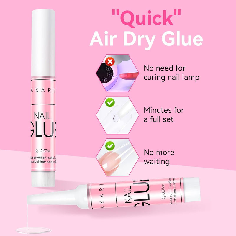 Strong Nail Glue, 5S Dries Quickly, No Need for Nail Lamp Cure, 5PCS Nail Glue Extra Strong for Acrylic Tips, Stick on Nails and False Nails, Long Lasting Nail Adhesive Glue for Fake Nails