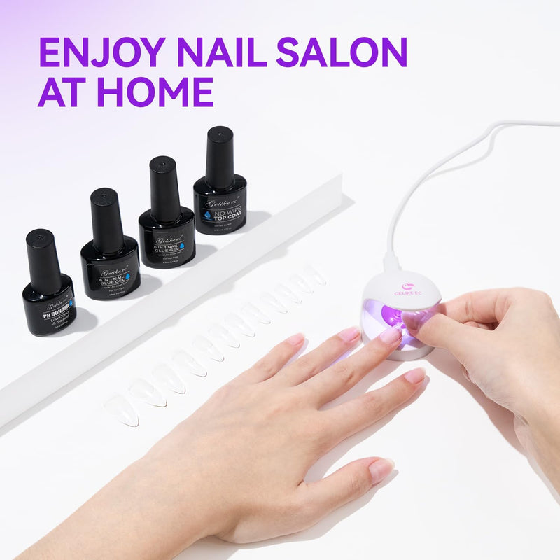Gel Nail Glue - 6 in 1 UV Nails Glue Base Coat, Strong Adhesive for False Nails, Acrylic Tips, Press on Nails