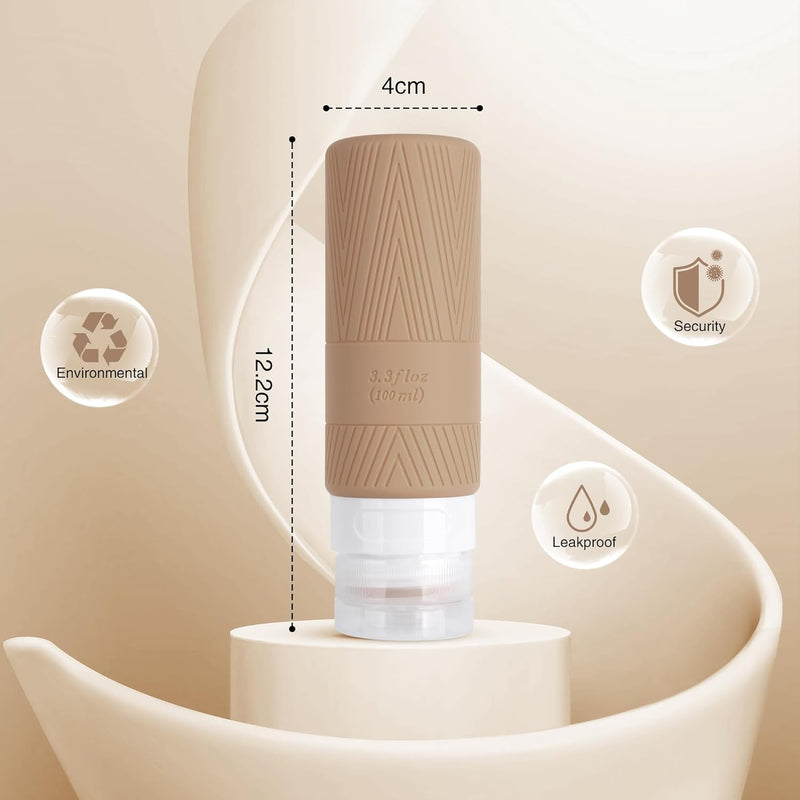 Travel Bottles for Toiletries, 100Ml Silicone Travel Bottles Set, Leakproof Refillable Squeeze Travel Size Toiletries Containers for Shampoo, Shower Gel (4 Pack)