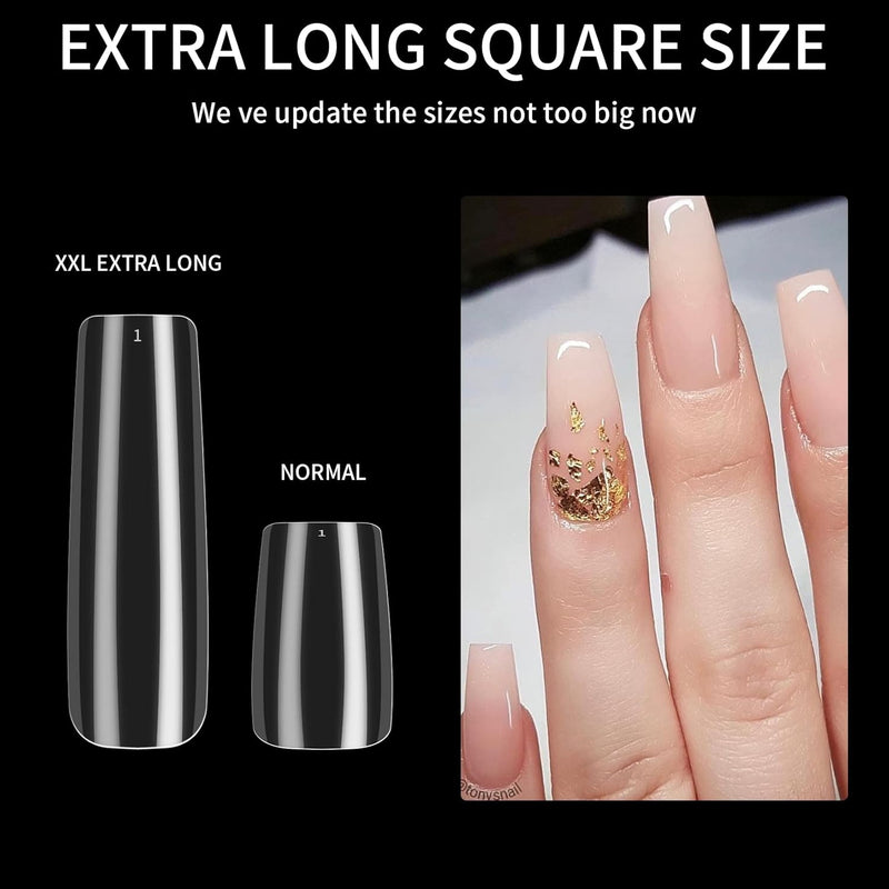 240 Pcs Clear Extra Long Nail Tips, Full Cover False Artificial Nail Tips, Press on Nails, Ballerina French Fake Nails Tip for Manicure Salon (Clear)