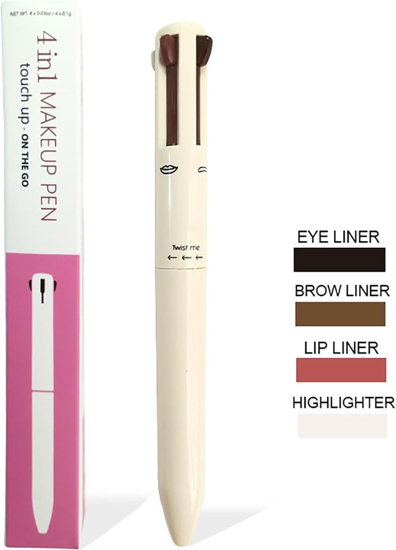 4 in 1 Makeup Pen, 2PCS, Eye Liner, Brow Liner, Lip Liner, Highlighter Pen, All in One Waterproof Long-Lasting Multi-Function Beauty Pencil, Facial Makeup Easy Carry for Wedding Party, 010