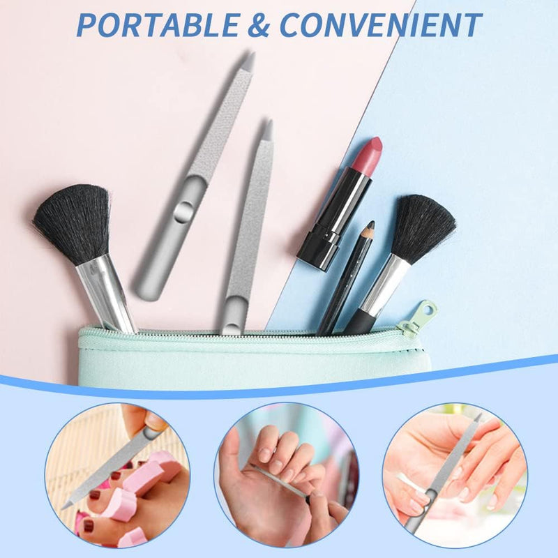 Professional Double Sided Metal Nail Files - Stainless Steel for Fingernails & Toenails, Diamond Nail Files for Home, Salon & Travel Use