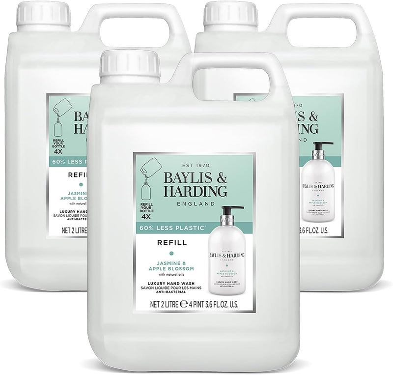 Jasmine & Apple Blossom Anti-Bacterial Hand Wash 2 Litre Refill (Pack of 3 - Total 6 Litres) - Vegan Friendly