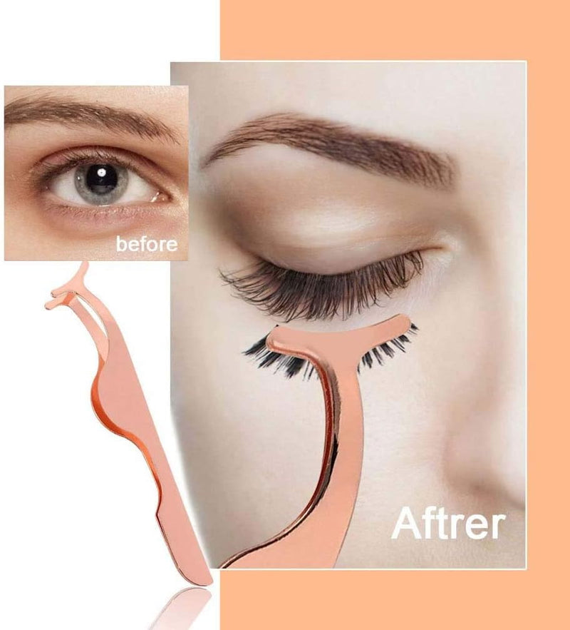 False Eyelashes Applicator Tool, Professional Falses Eyelash Extension Stainless Steel Clip Remover Tweezer for Lashes Application and Removal (Rose Gold)
