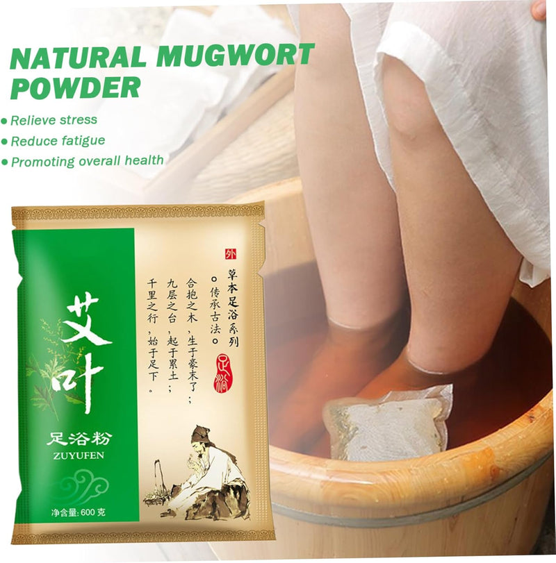 Mugwort Powder Foot Soak, 100 Bags/Pack Chinese Natural Mugwort Herb Foot Soak, Disposable Herbal Foot Bath Soak for Relax Eliminating Dampness