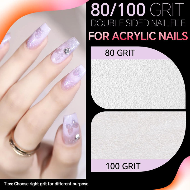 Professional Disposable Small Nail Files White Double Sided Emery Boards 80/100 Grit for Poly Gel Acrylic Nails Extension Manicure Pedicure Tools Bulk 50Pcs
