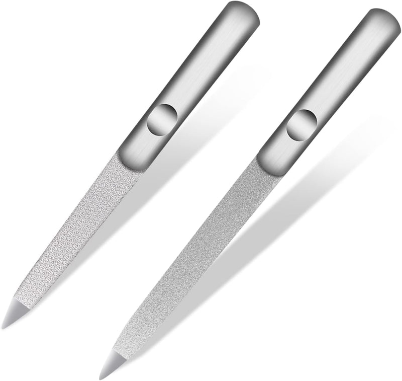 Professional Double Sided Metal Nail Files - Stainless Steel for Fingernails & Toenails, Diamond Nail Files for Home, Salon & Travel Use