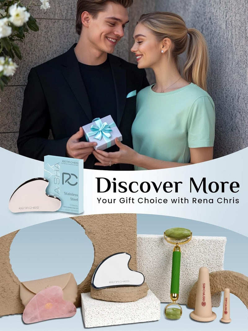 Gua Sha Facial Tools, Natural White Jade Gua Sha Stone, Face Guasha Tool for Jawline Sculpting and Puffiness Reducing, Guasha Massage Tool, Skin Care Gift - White