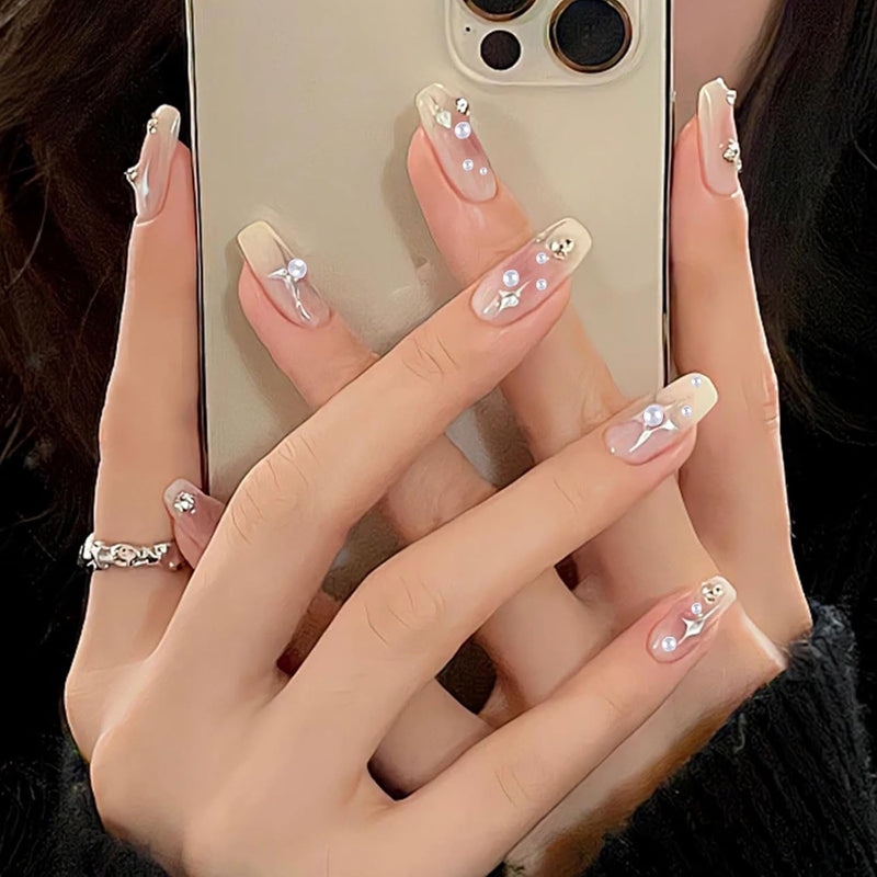 3D Nail Charms, 2 Boxes Multi-Shape Nail Art Charms Nail Rhinestones Flat Nail Pearls Gold Silver Caviar Beads Crystal Nail Gems for Nail Art Decoration DIY Crafts (F)