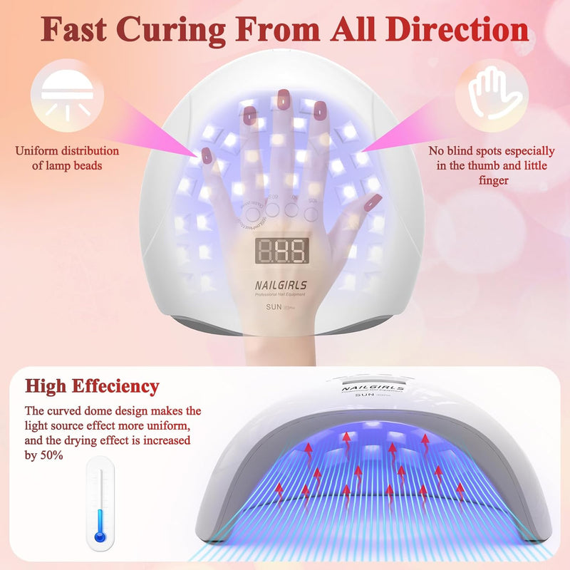 UV LED Nail Lamp, 150W Gel Polish Nail Dryer, 4 Timer Presets, Auto Sensor, Detachable Base, Nail Art Tools for Fingernail