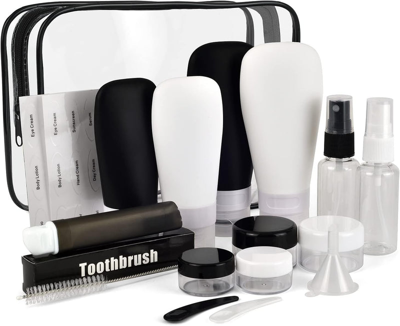 Travel Bottles for Toiletries – 18Pcs Travel Bottle Set with Clear Travel Toiletries Bag – Practical and Compact Airplane Travel Accessories Made of Silicone – Reusable and Versatile
