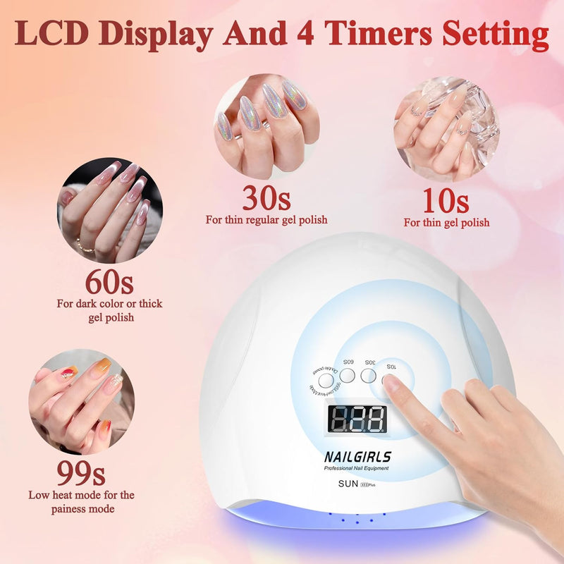 UV LED Nail Lamp, 150W Gel Polish Nail Dryer, 4 Timer Presets, Auto Sensor, Detachable Base, Nail Art Tools for Fingernail