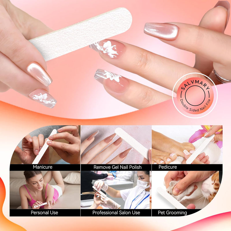 Professional Disposable Small Nail Files White Double Sided Emery Boards 80/100 Grit for Poly Gel Acrylic Nails Extension Manicure Pedicure Tools Bulk 50Pcs