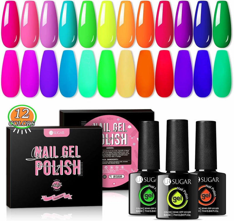 Neon Gel Nail Polish Set, 12 Colors Halloween Hot Pink Orange Yellow Green Blue Red Purple Neon Pastel Color Spring Summer Gel Polish Kit for Home DIY Nail Salon