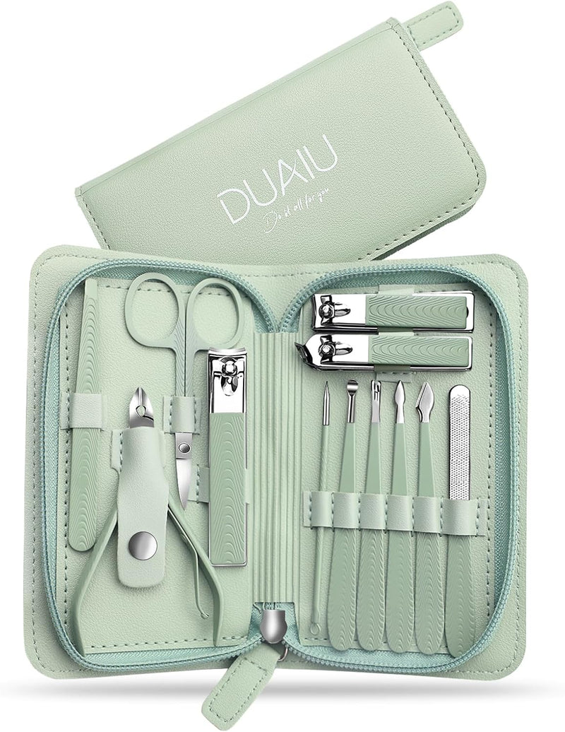 Manicure Set,12Pcs Nail Clippers Set Professional Nail Kit Stainless Steel Nail Care Tools Pedicure Kit Manicure Set with PU Leather Bag Gift for Men Women