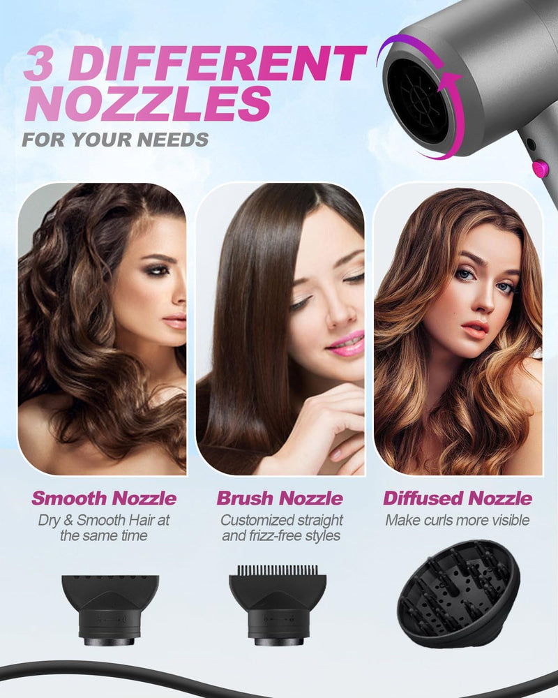 Hair Dryer 2000W - Lightweight Ionic Hairdryer with 2 Speeds, 3 Heat Settings & Cool Shot - Compact Professional Blow Dryer for Women & Men