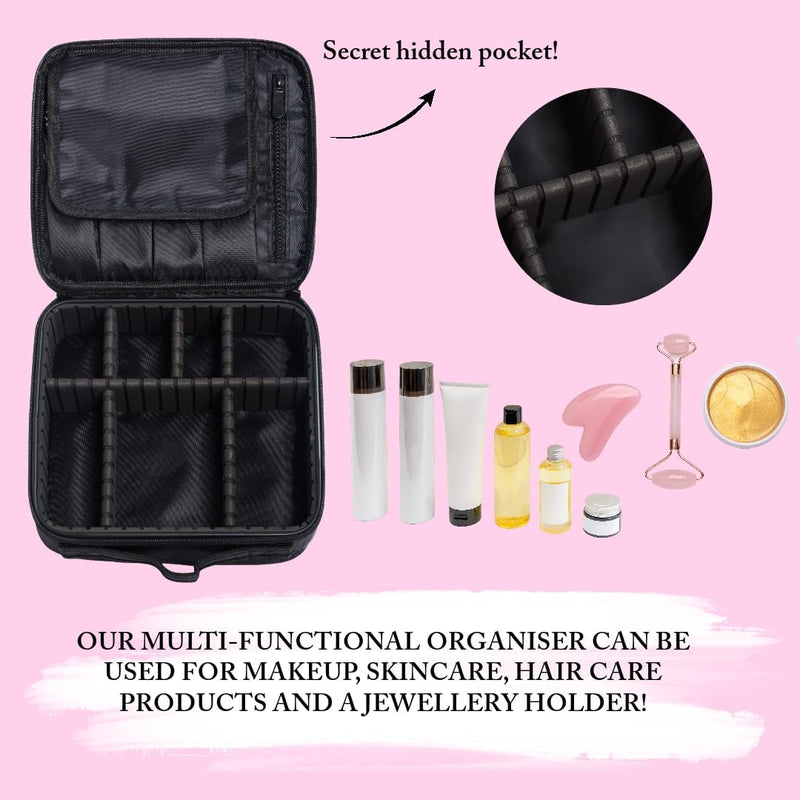 Makeup Bag for Women - Vanity Case Perfect for Travel with Make up Organiser Storage and Individual Compartments