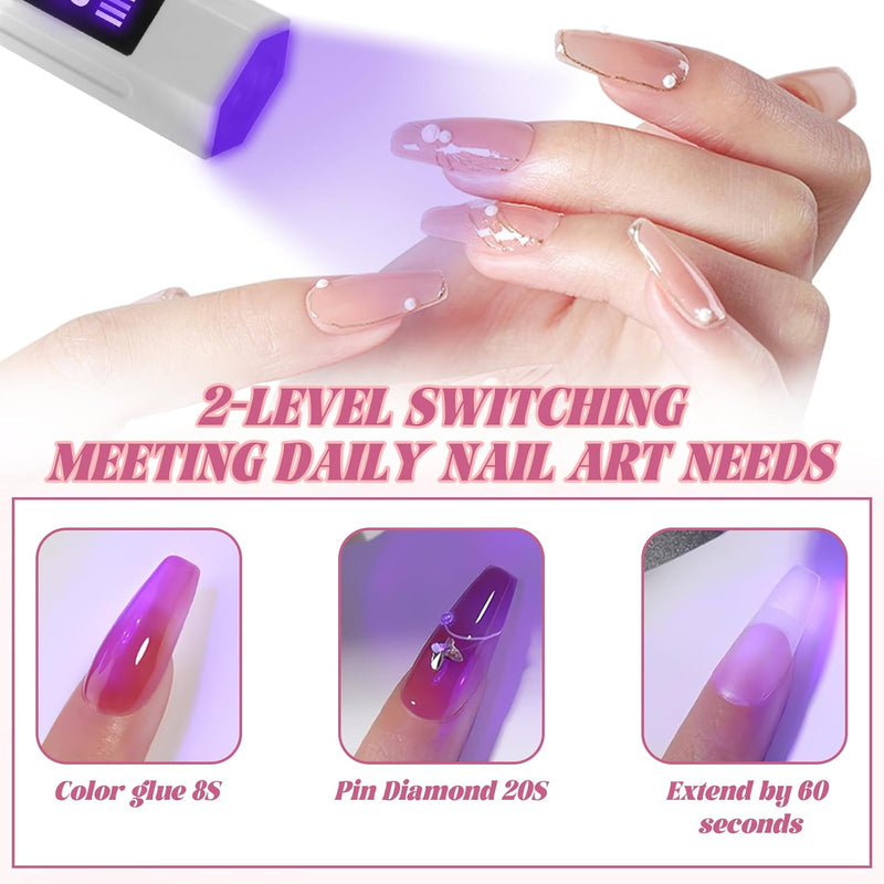 UV Nail Lamp Handheld UV Light Nail Dryer Curing Portable USB Rechargeable Led Mini Nail Lamps Quick Drying 3W Flash Cure Nail Dryer with LED Screen Gift for Women for DIY at Home, Travel, White