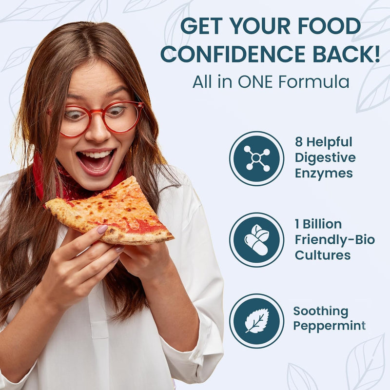 10-In-1 Digestive Enzyme Supplements | Made in the UK | Probiotics & Peppermint Oil for Gut Health, Bloating Relief and Belly Reduction | One Vegan Capsule per Meal | 60 Capsules