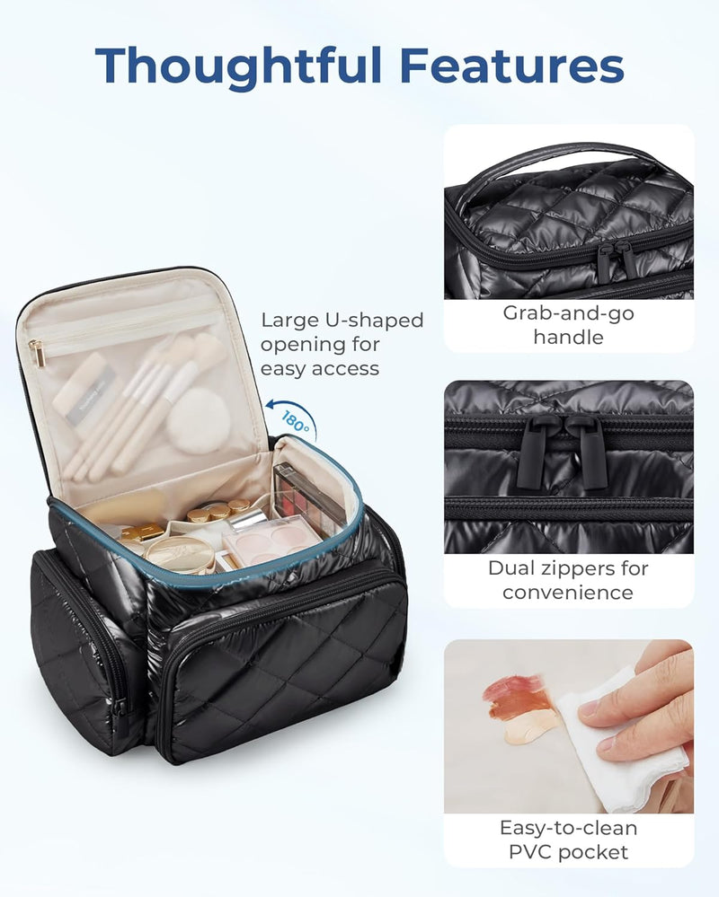 Makeup Bag Travel Cosmetic Bag, Portable Wide-Open Pouch Purse Large Capacity Makeup Organizer Case, Makeup Case Storage Organiser for Women Girl,Pink
