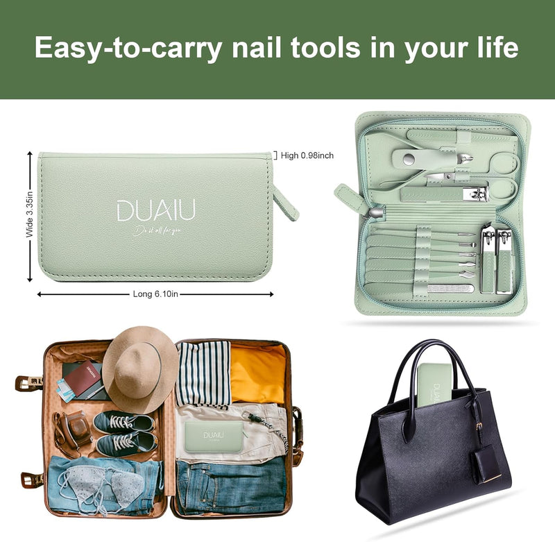 Manicure Set,12Pcs Nail Clippers Set Professional Nail Kit Stainless Steel Nail Care Tools Pedicure Kit Manicure Set with PU Leather Bag Gift for Men Women