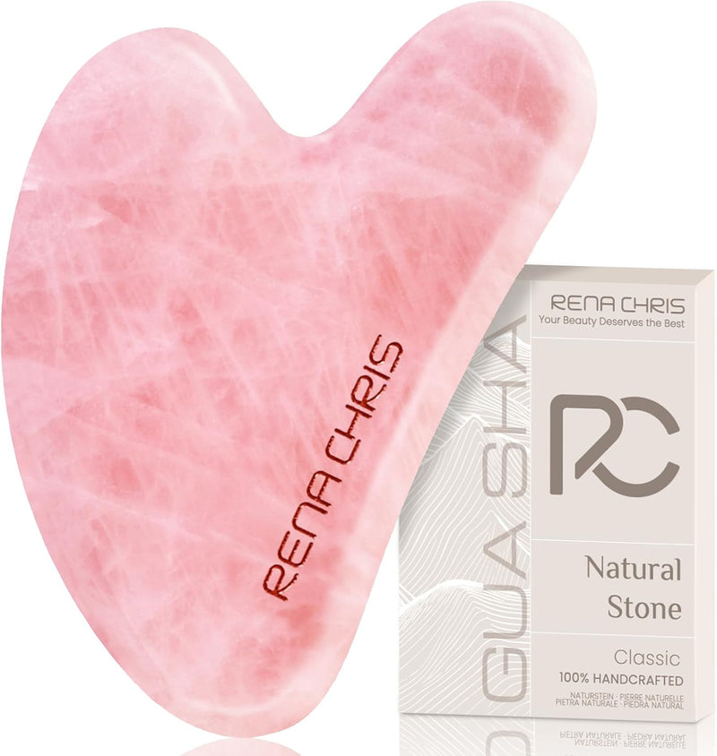 Gua Sha Facial Tools, Natural Rose Quartz Gua Sha Stone, Face Guasha Tool for Jawline Sculpting and Puffiness Reducing, Guasha Massage Tool, Skin Care Gift - Pink