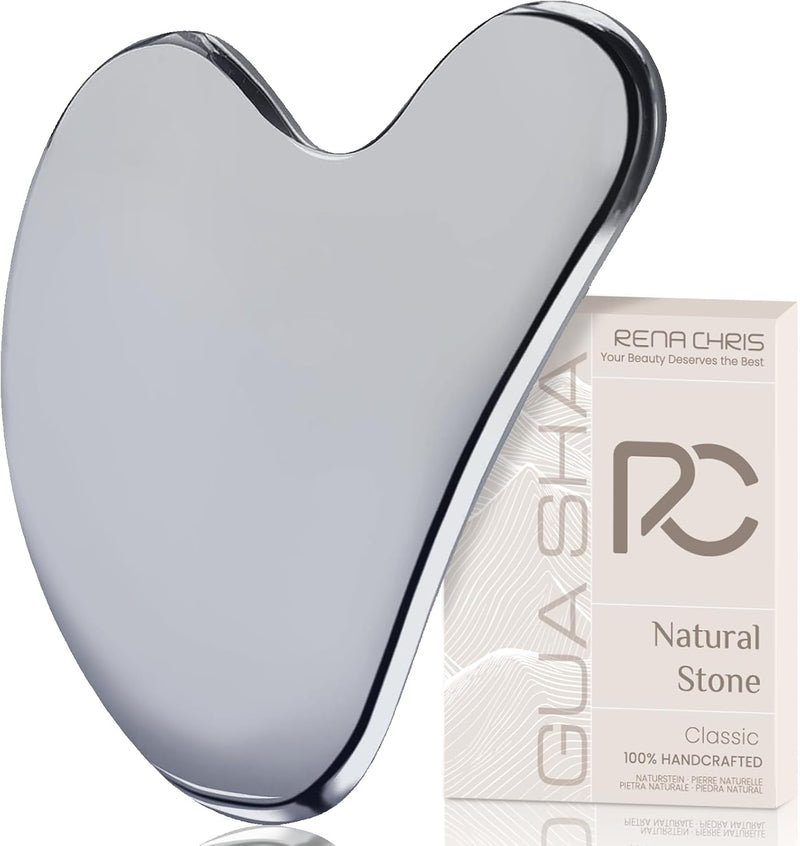 Gua Sha Facial Tools, Natural Terahertz Gua Sha Stone, Face Guasha Tool for Jawline Sculpting and Puffiness Reducing, Guasha Massage Tool, Skin Care Gift - Silver Grey