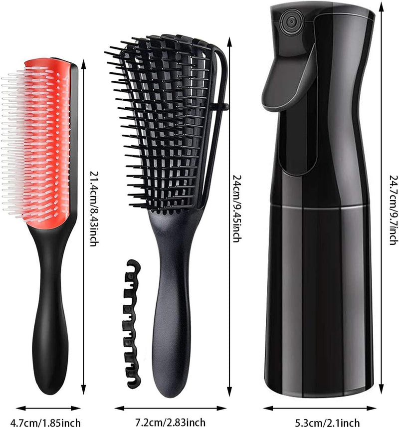 Hair Brush Set Curly Hair Brush Detangling Brush 7 Row Styling Brush for Detangling,Separating,Shaping and Defining Curls,Includes Scalp Massager,Hair Pins,Silk Bonnet for Sleeping,Spray Bottle