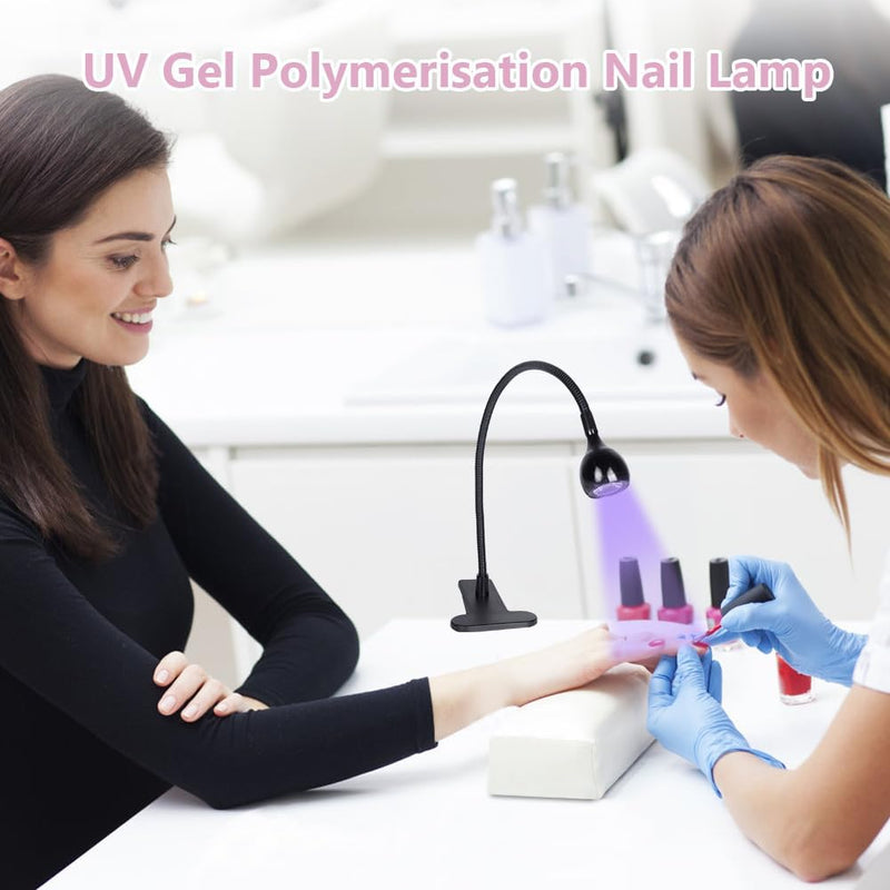 Mini UV Nail Lamp, Small LED Lamps for Gel Nails, 3W UV Glue Curing Lamp with Securing Clip, Rotatable & Rechargeable Mini Nail Dryer, Portable LED Nail Light, Gift for Women Nail Art (Black)