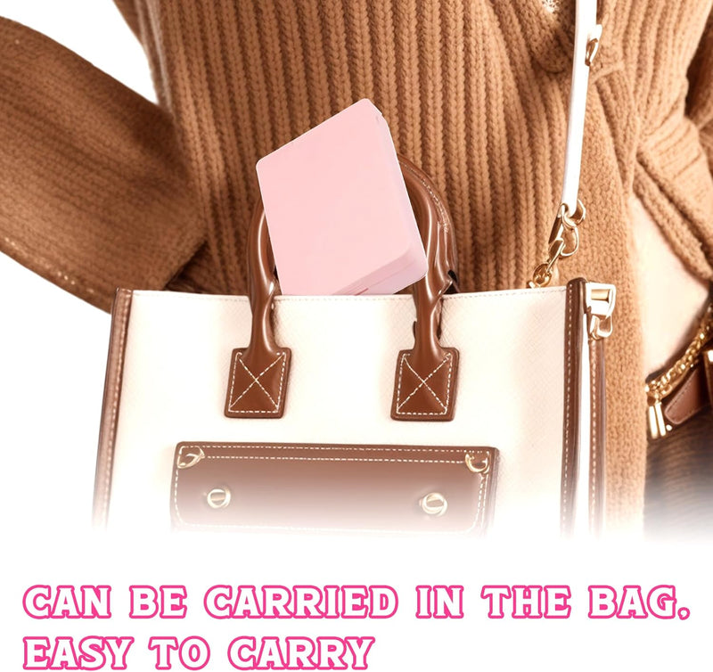 Pink Pocket Mirror with Led Light, 5 Makeup Brushes, Folding, Rechargeable, Dimmable, Compact Travel Mirror for Purse, Handbag