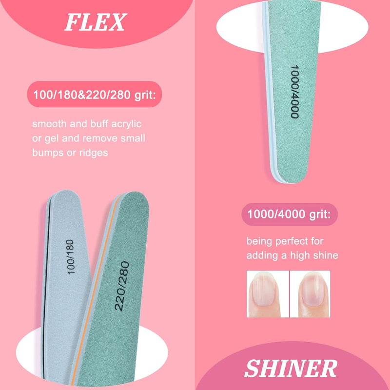 Nail Files,  6Pcs Professional Emery Boards Set for Acrylic Gel Natural Nails(Include 150,180,240,100/180,220/280,1000/4000 Grit)
