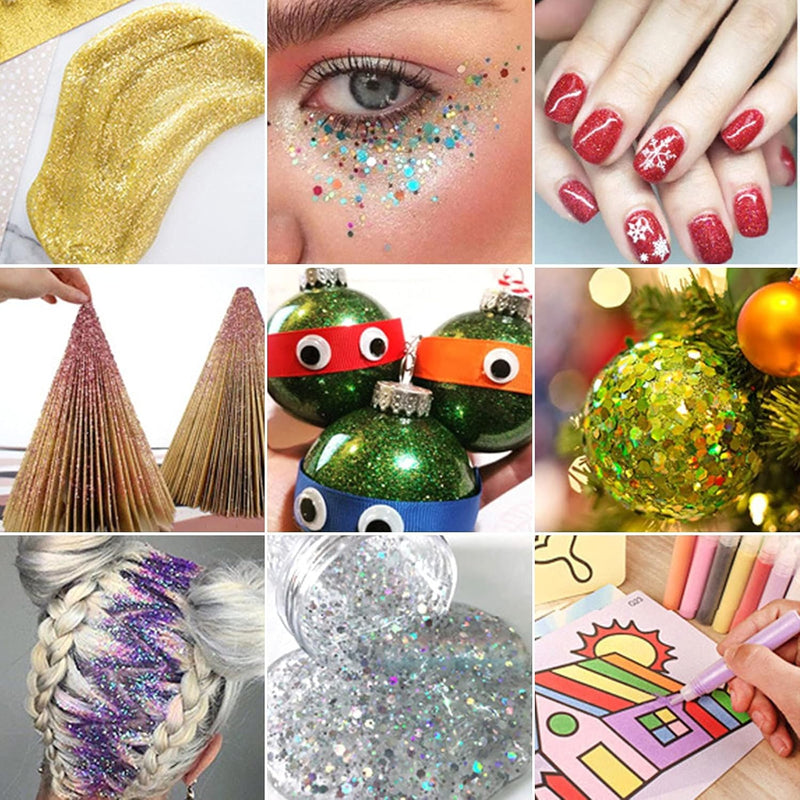 36-Piece Nail Art Kit: 24 Pots Holographic Sequins, 12 Pots Extra Fine Glitter, Chunky Glitter for Body, Face, Eye, Lips, Crafts & Scrapbooking