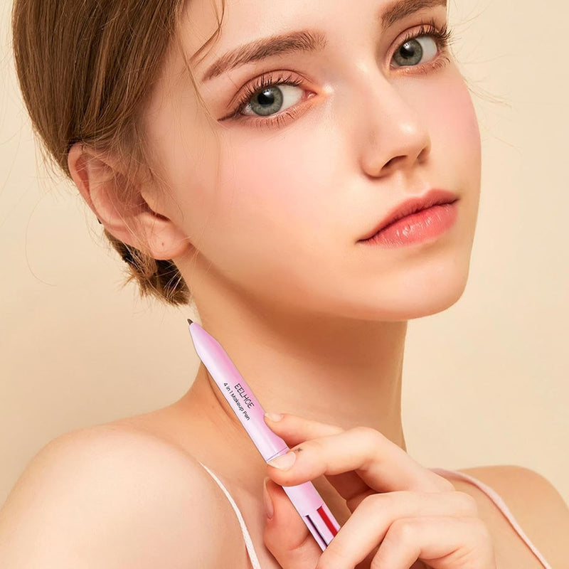 4-In-1 Makeup Pen,  Waterproof Multifunctional Makeup Pen, Pen Pal Makeup, Eyebrow Pencil & Eyeliner & Lip Liner & Highlighter Pen, 4-In-1 Makeup Pen