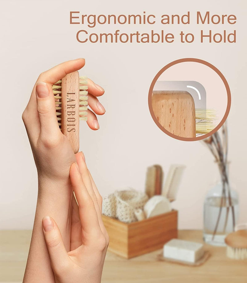 Wooden Nail Brush, Double Sided Hand and Nail Cleaning Brush, 2Pcs Scrubbing Brush Eco Friendly Fingernail Brush Hanging Rope Hand Toes Nail Home Garden Salon Use-Bench Wood, 1.0 Count