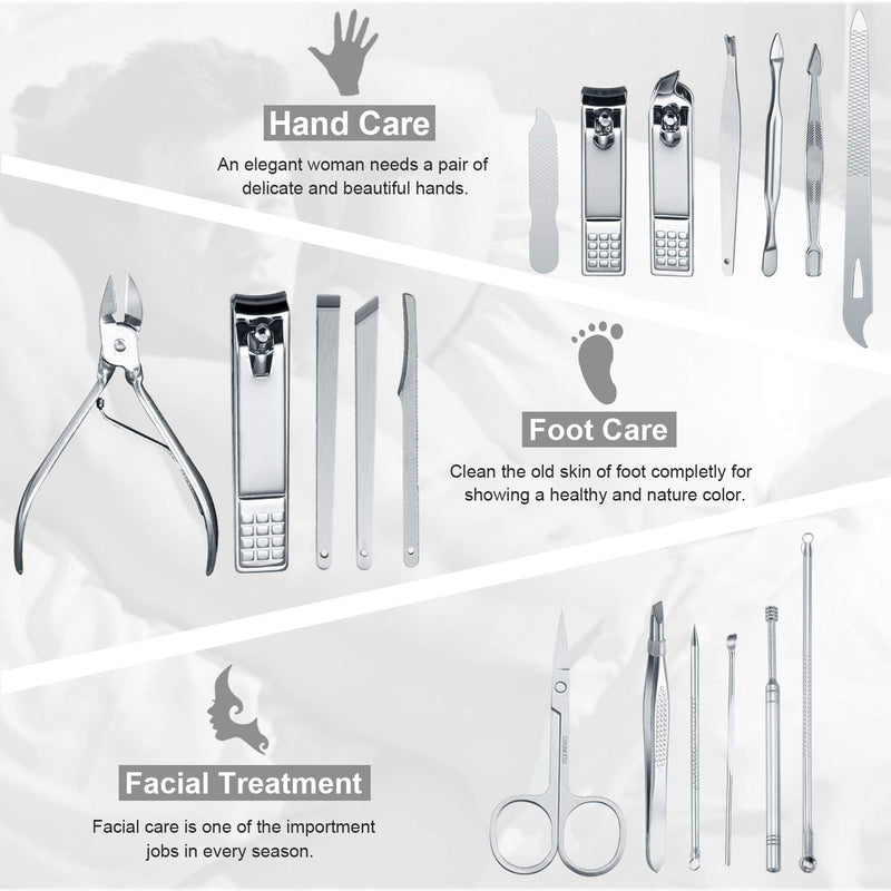 Keiby Citom Manicure Set 18Pcs Professional Nail Clippers Kit Pedicure Care Tools-Stainless Steel Grooming Tools with Rose Gold PU Leather Case for Travel & Home (Rose Gold)