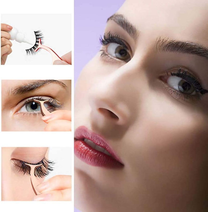 False Eyelashes Applicator Tool, Professional Falses Eyelash Extension Stainless Steel Clip Remover Tweezer for Lashes Application and Removal (Rose Gold)