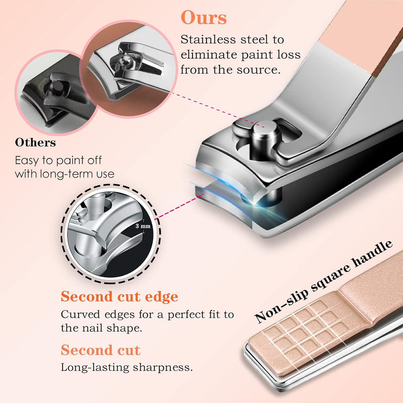 Nail Clippers Manicure Set - 9 in 1 Professional Stainless Steel Nail Scissors Grooming Kit for Women & Man Nail Care Tools Pedicure Kit with Pink PU Leather Zip Case for Travel & Home（Rose GOLD）
