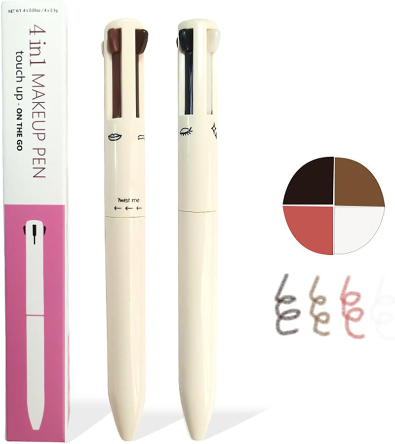 4 in 1 Makeup Pen, 2PCS, Eye Liner, Brow Liner, Lip Liner, Highlighter Pen, All in One Waterproof Long-Lasting Multi-Function Beauty Pencil, Facial Makeup Easy Carry for Wedding Party, 010