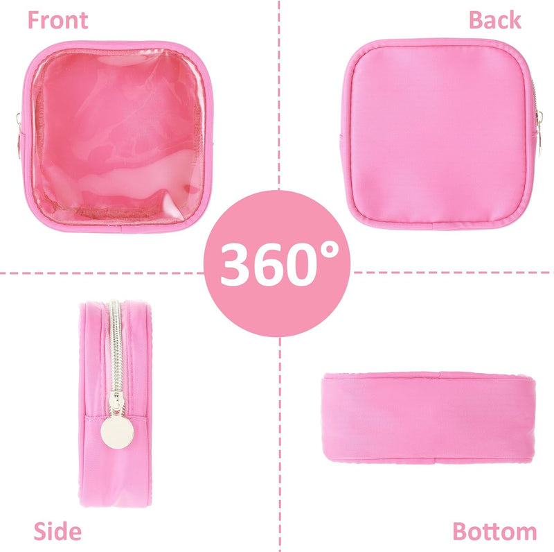 Small Clear Makeup Bags with Zipper, Cute Waterproof Cosmetic Bag Travel Toiletry Bag PVC Transparent Makeup Organizer Bag Coin Purse Mini Makeup Bag Nylon Travel Pouch for Women(Pink)