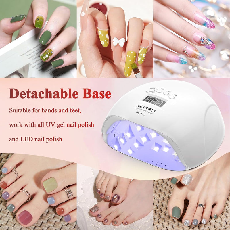 UV LED Nail Lamp, 150W Gel Polish Nail Dryer, 4 Timer Presets, Auto Sensor, Detachable Base, Nail Art Tools for Fingernail