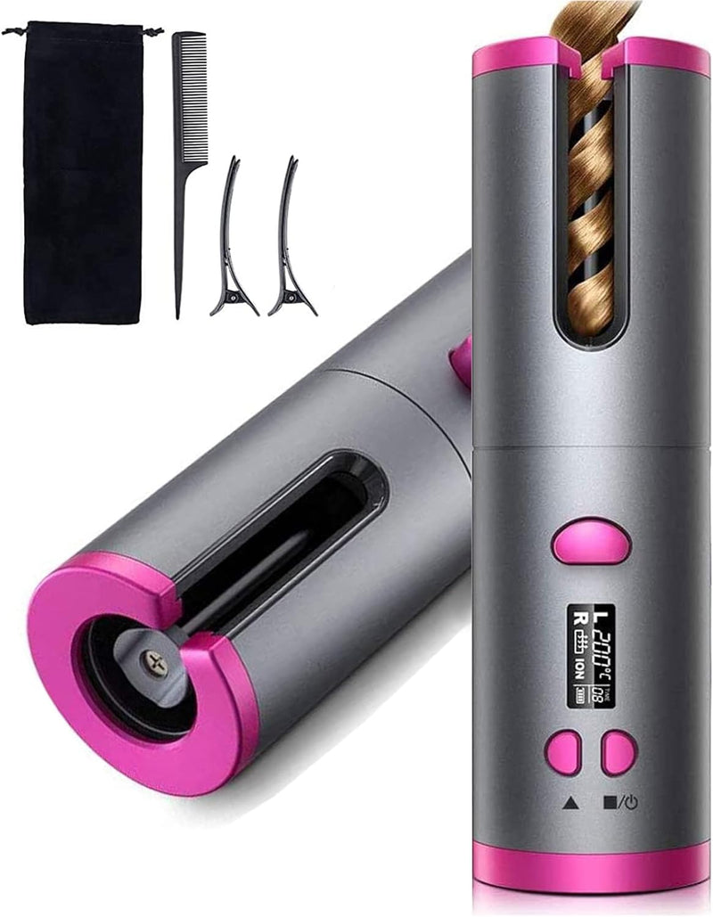 Cordless Curling Iron - Automatic Hair Curler with Built-In Rechargeable Battery, 6 Adjustable Temperature Setting Ceramic Professional Hair Curler for Long & Short Hair Stylingtyling